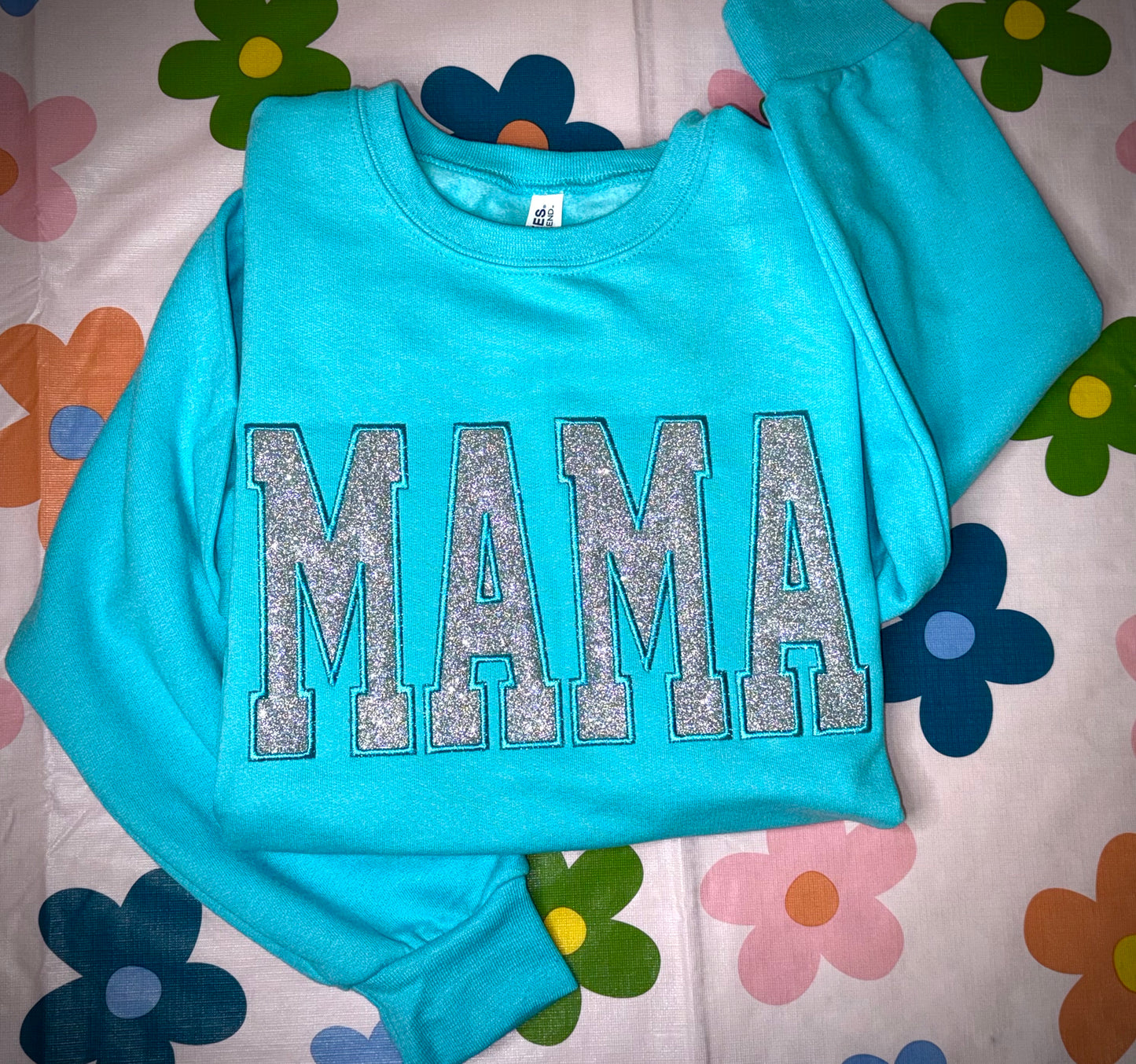 Mama blue/ silver embroidered sweatshirt